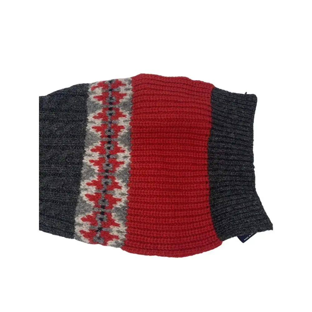 Vintage Gap 100% Lambswool Red Gray Scarf 73” X 8” Winter Holiday